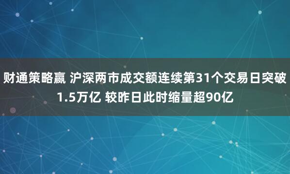 财通策略嬴 沪深两市成交额连续第31个交易日突破1.5万亿 较昨日此时缩量超90亿